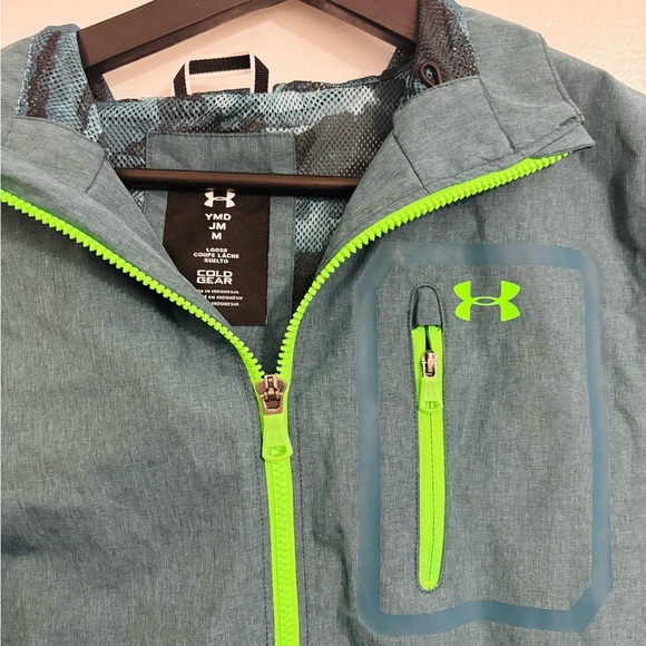 Under Armour Kids' Teal and Dark Green Raincoat, Size Youth Medium - Picture 3 of 4